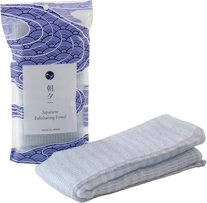 Asayu Japan Exfoliating Body Wash Towel – Made in Japan Nylon Shower Cloth with Triple-Weft Wave Weave – Quick-Dry, Hygienic, and Gentle Deep Cleansing for Smooth Skin