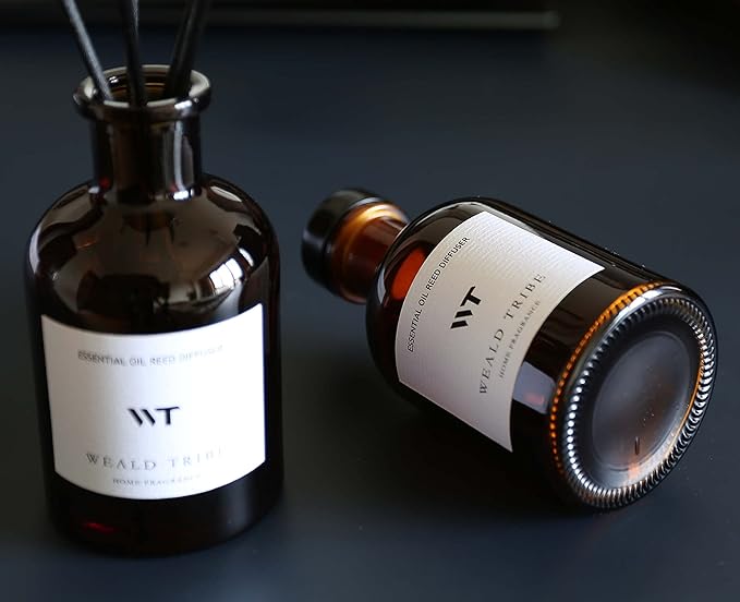 WEALD TRIBE Reed Diffuser Set for Bathroom Air Fresheners, Oil Diffuser Sticks | Vanilla Whiskey Scent 4.0 fl oz Home Fragrance with Sticks Defusers | House Bedroom Office Shelf Decor
