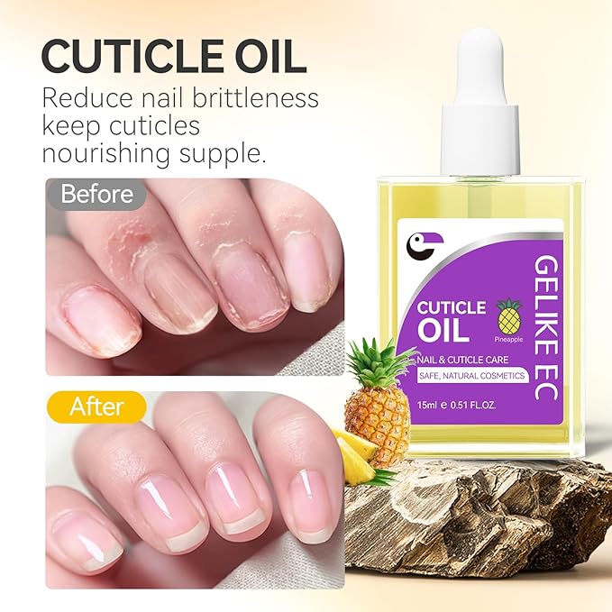 Nail Cuticle Oil for Moisturize and Repair - Gelike EC Easy and Quick Absorb Cuticles Care Treatment - Natural Pineapple Smells for Women and Men Dry Damaged Thin Nails
