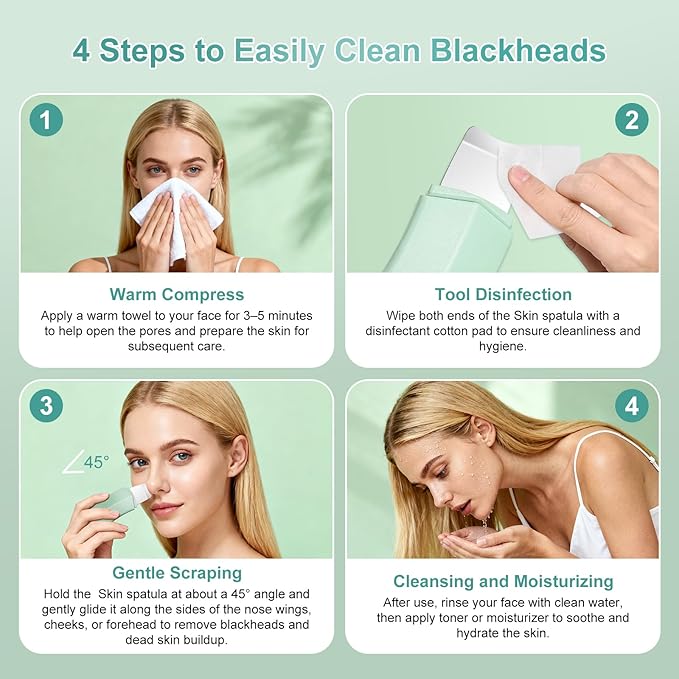 Manual Blackhead Remover Tool, Ergonomic Dual-Head Blackhead Scraper with 3-Piece Stainless Steel Extractor Needle Kit, Pore Cleaner Skin Care Tools for Face and Nose