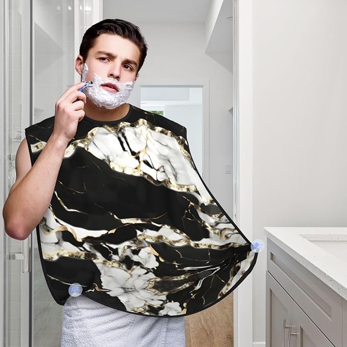 Black And White Marble Texture Print Beard Bib Shaving Apron, Beard Hair Trimming Cape Gift For Dad