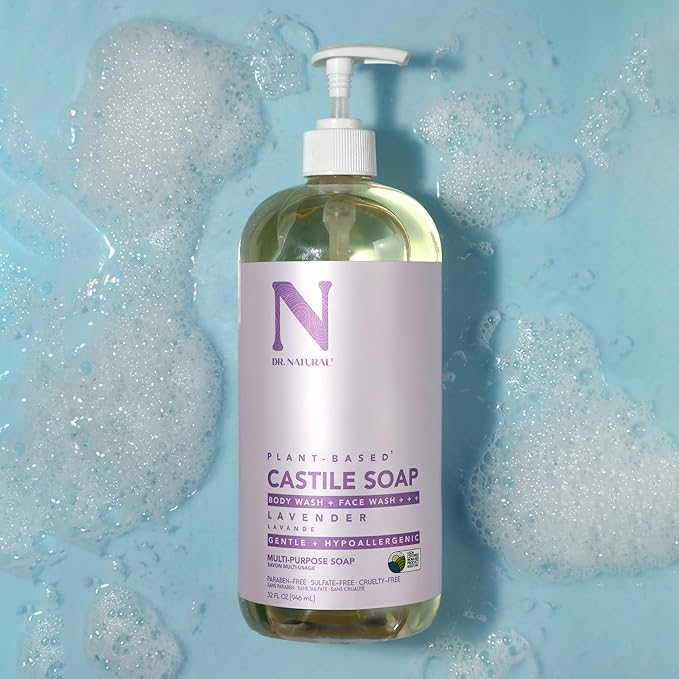 Dr. Natural Castile Liquid Soap - Multi-Use Body Wash, Shampoo and Face Wash - Hydrating Body Soap for Skin, Hair, Pets and Home - Lavender - 32 oz