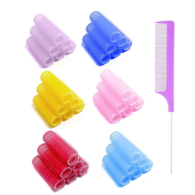 36PCS Self Grip Small Hair Curlers Heatless Roller Hair Curlers Pro Salon Hairdressing Curler DIY Curly Hairstyle Hair Rollers Tools Rat Tail Comb for Women Medium Short Hair(0.6 x 2.4 Inch)