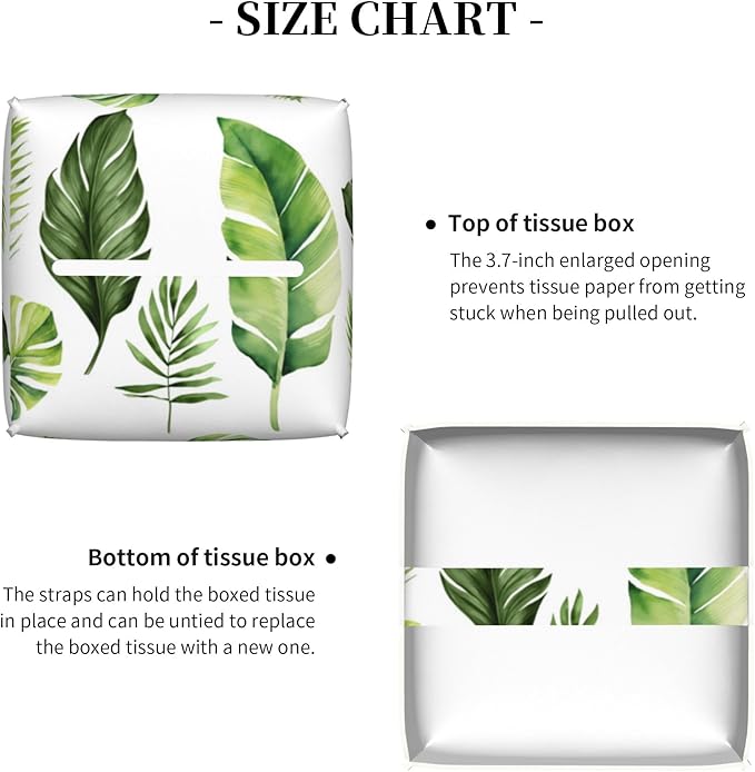 Green Tropical Leaves Tissue Box Cover Square,Watercolor Plant Palm Leaves Tissue Box Holder Waterproof Leather Facial Paper Organizer Dispenser for Bathroom Home Car Nightstand Vanity Desk