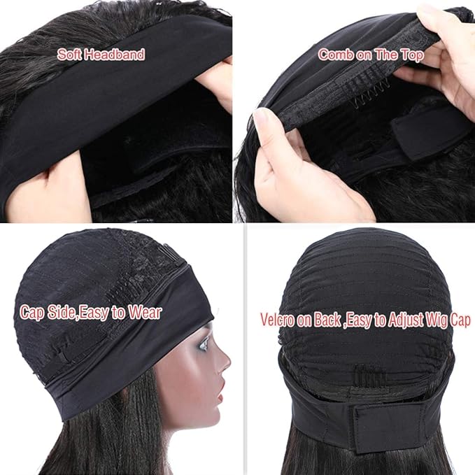 Aiterina Human Hair Wig - Deep Wave, 16 Inch, Headband, Curly, Machine Made, Non Lace Front for Women - Natural Color