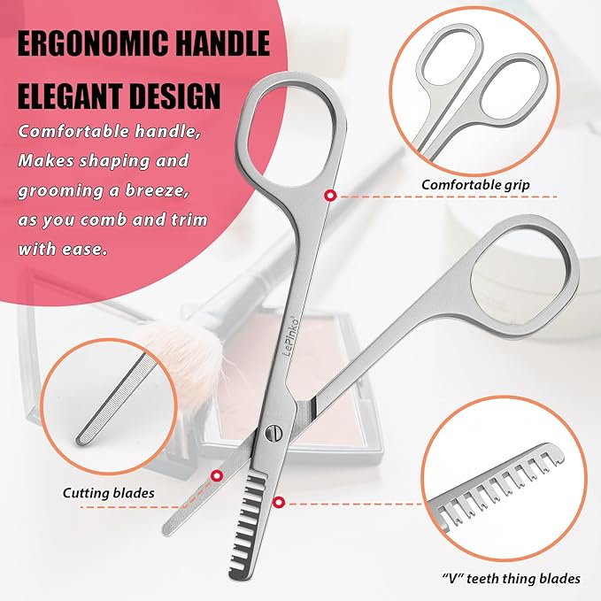 Facial Hair Thinning Scissors, V Teeth Hair Thinning Scissors For Beard Mustache Bangs, Gifts for Men Women Stocking Stuffers, Stainless Steel Gray