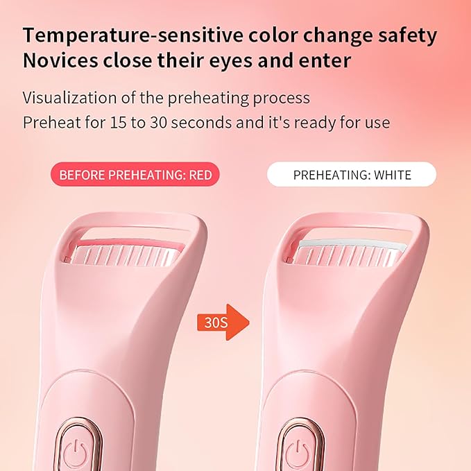 Heated Eyelash Curlers, Rechargeable Electric Eyelash Curler with Dual-Arc Design & 3 Adjustable Temperature - Safe Gentle Heated Lash Curler for Natural Curl Perfect Fit for Women(Pink B)
