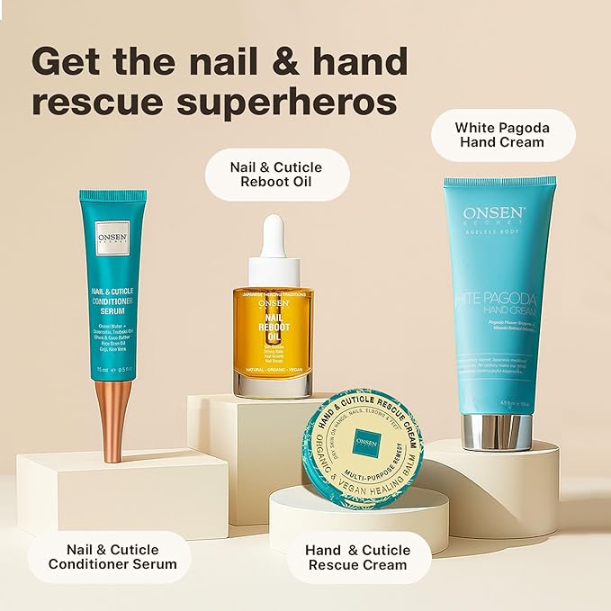 Onsen Secret Nail & Cuticle Repair Oil (35ml) - Dry Oil Formula - Japanese Tsubaki, Tea Tree & Jojoba - Strengthens Nails, Repairs Cuticles, Hydrates Skin & Hair - Natural & Vegan