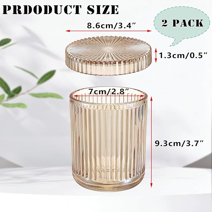 Hipiwe 2 Pack Glass Qtip Holder Dispenser Bathroom Organizers and Storage Q-tip Apothecary Jars with Lid Vanity Makeup Organizer Bathroom Canister, Cotton Swabs, Balls, Pads, Floss Picks, Amber