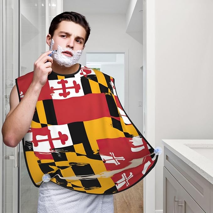 Maryland Flag Print Beard Bib Shaving Apron, Beard Hair Trimming Cape Gift For Dad