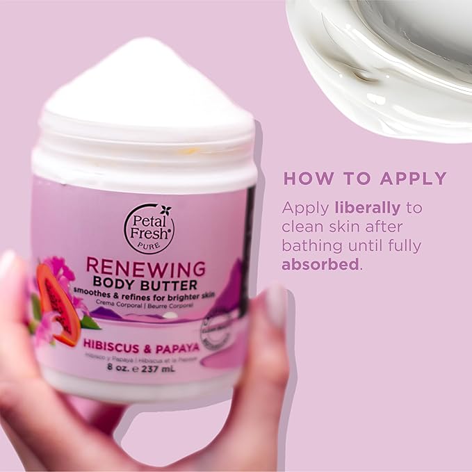 Petal Fresh Pure Renewing Hibiscus & Papaya Body Butter, Organic Coconut Oil, Argan Oil, Shea Butter, Skin Softening, For all Skin Types, Natural Essential Oils, Vegan and Cruelty Free, 8oz