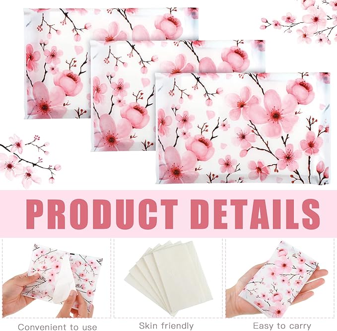 Geyee 50 Packs Tissue Travel Size Facial Paper Napkins Travel Packs Disposable Pocket Tissues for Wedding Guest Traveling School Purse Home Supplies, 500 Sheets 3 Ply(Cherry Blossoms)