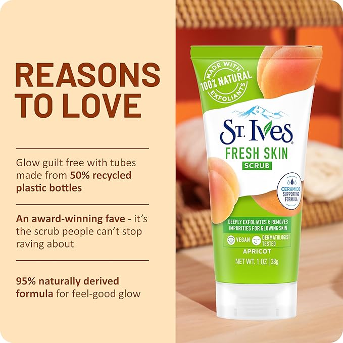 St. Ives Apricot Scrub Exfoliant, Travel-Size – Fresh Skin Exfoliating Apricot Facial Scrub, 1 Oz