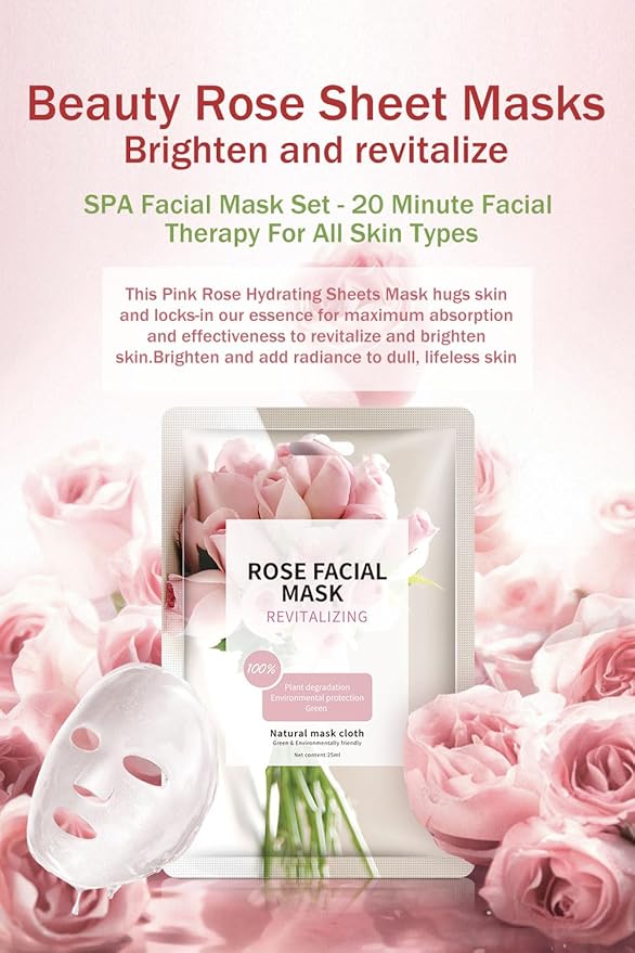IREV Face Masks Skincare, Spa Sheet Mask, Facial Masks for Women Skin Care, Beauty Rose Sheet Masks, Bulk Face Mask Skin Care, Beauty Masks Gifts, Hydrating Face Masks, Facial Masks 10 Sheets