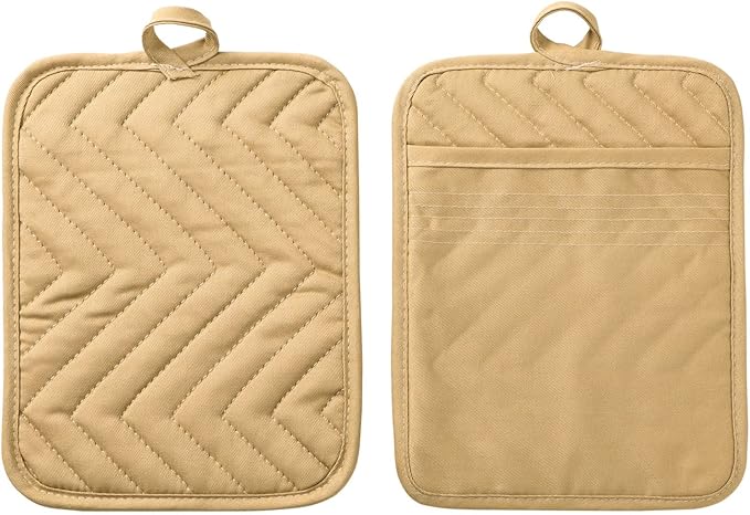 Anyi Pot Holders and Oven Mitts 7" X 9" Heat Resistant Cotton Pocket Pot Holder Set Feature of Non Slip Kitchen Hot Pad Oven Mitts, 3-Pack (Hunter Green)