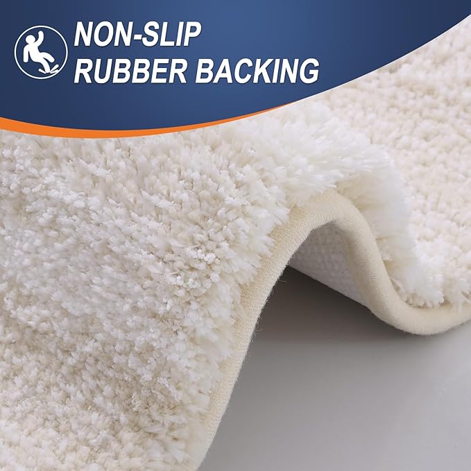 OLANLY Bathroom Rugs Sets 3 Piece, Soft Absorbent Microfiber Bath Mats and U-Shaped Contour Toilet Rug, Plush Shaggy Bath Mat Set for Bathroom (47"x20"+24"x16"+24"x20", Light Beige)