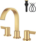 Aolemi Bathroom Faucets 3 Hole,8 Inch Widespread Waterfall Bathroom Sink Faucet,2 Handles Vanity Faucet with Pop-up Drain and Supply Hose,Gold