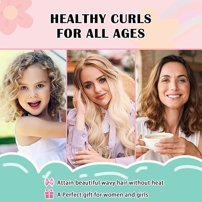 9 PCS Satin Heatless Curls Overnight Hair Curlers to Sleep In Hair Curler Rollers No Heat Hair Wrap for Curls Headband, 70" Satin Heatless Curling Rod Set for Women Long Waves Hair Volume