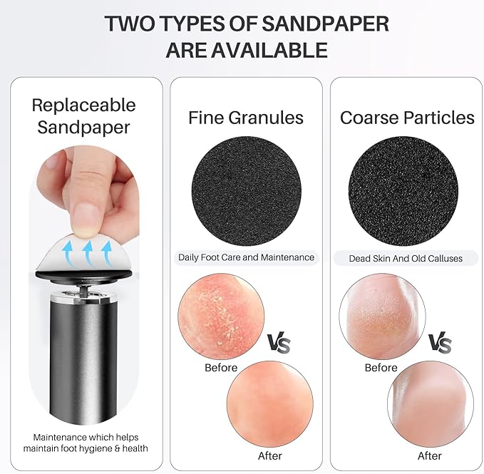 Foot File Callus Remover for Feet: Profesional Pedicure Tool for SPA - Adjustable Speed Feet File Grinder for Skin and Calluses - with 60 Pcs Replacement Sandpaper Disk for Home Salon(Black)
