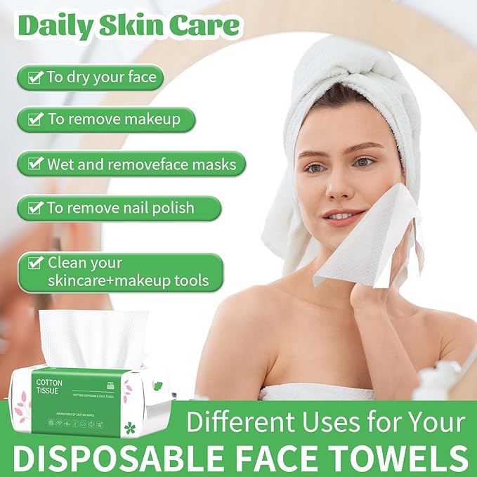 Disposable Face Towel, 400 Count Biodegradable Face Towels, for Washing Soft Cotton Dry Wipes Facial Cloths Towelettes for Washing and Drying, Facial Tissue for Cleansing