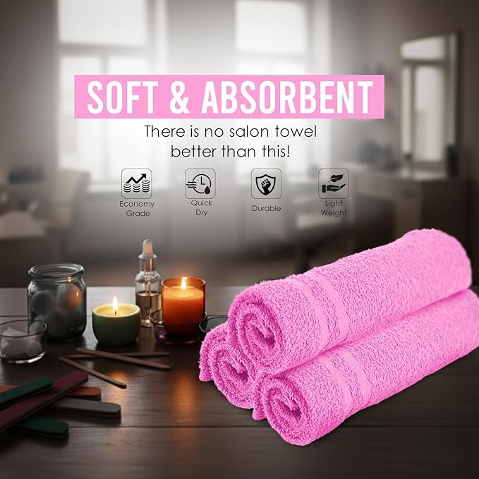 Hand Towels (Pack of 40) Pink Economy Towels Salon Towels - 100% Cotton Spa Towel – 16 x 27 Inches Highly Absorbable, Facial, Gym, Hair, Face Towels Bulk