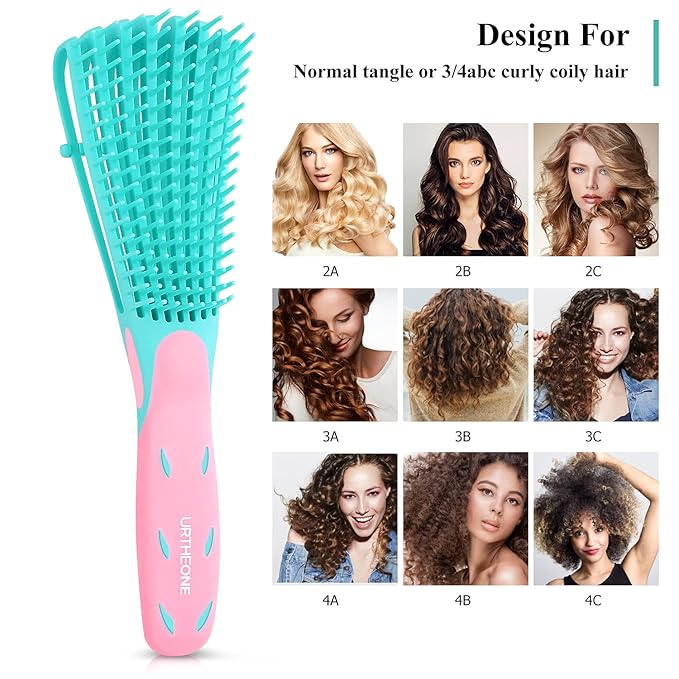 Detangling Hair Brush, Detangling brush for Adults and Kids, Comb Set for Kinky Curly Coily and Wavy Hair, For Wet and Dry Hair, Afro American Type 3a-4c, Comfortable Grip, Easy to Clean(Pinkgreen)