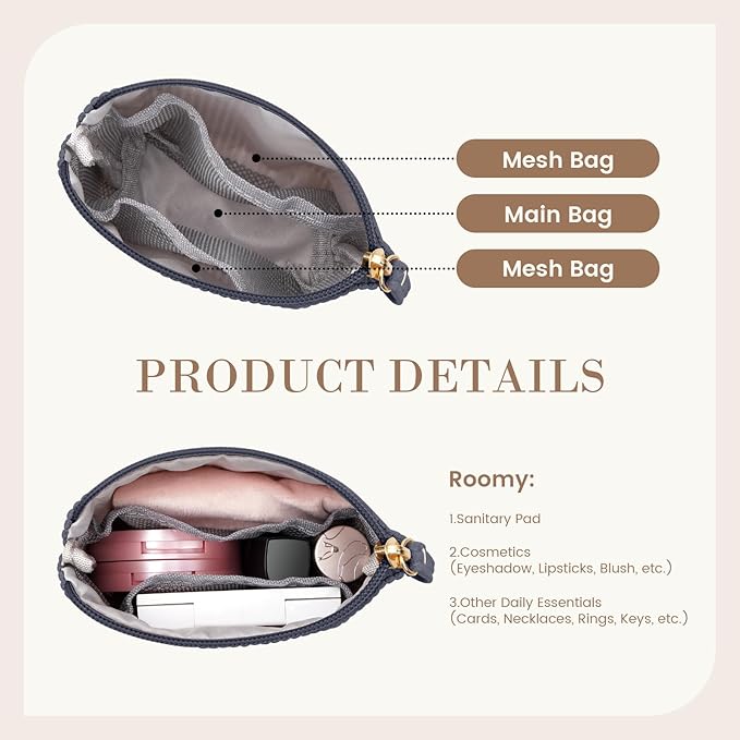 MAGEFY Mini Makeup Bag, Cute Small Makeup Bag for Purse Corduroy Cosmetic Bag for Women with Slip-in Pockets Travel Purse Essentials Lipstick Bag(Grey,Mini)