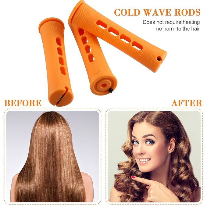 WILLBOND Hair Styling Kit: 48 Hair Perm Rods Plastic Cold Wave Rods, 2 Steel Pintail Combs, 350 Perm Papers, 6 Duck Bill Clips for Hairdressing Styling(Orange)