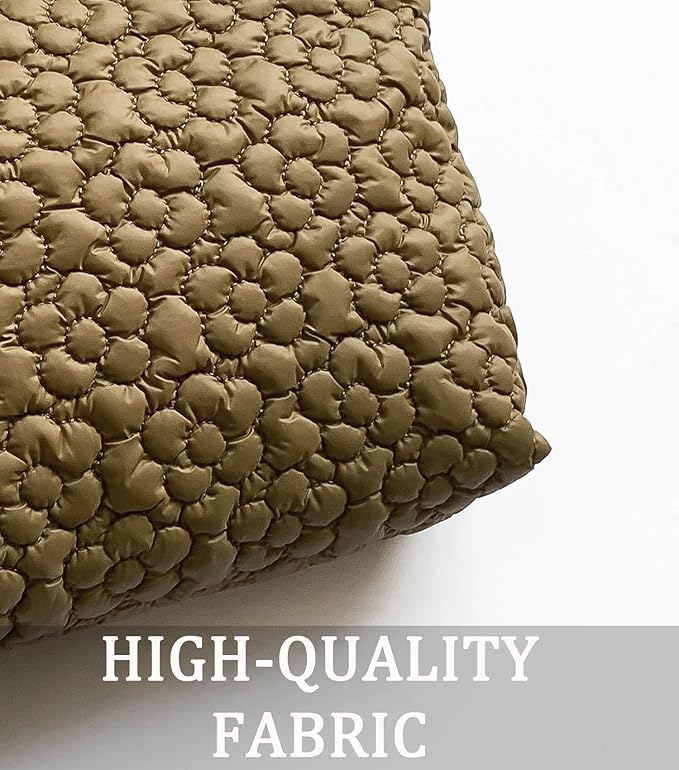 Puffy Quilted Makeup Bag, Cosmetic Bag, Travel Toiletry Organizer Pouch, Clutch for Wom (Brown Flower)