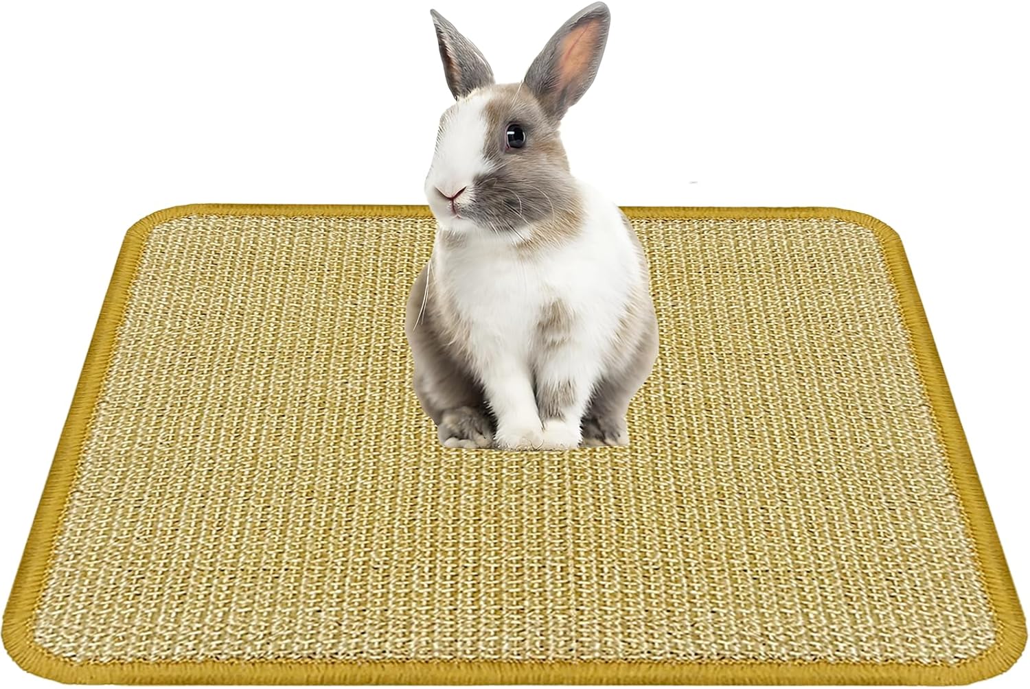 DYAUS Bunny Scratch Pad, Natural Sisal Rabbit Scratching Mat for Claws and Teeth Care, Indoor Bunny Chew Toys Bunny Bed for Biting Sleeping Nesting (1PC, 16x12in)