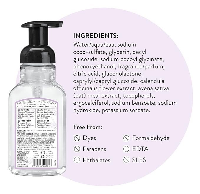 J.R. Watkins Foaming Hand Soap with Pump Dispenser,Moisturizing Foam Hand Wash,All Natural,Alcohol-Free,Cruelty-Free,USA Made,Lavender,9 fl oz,(Pack of 6)