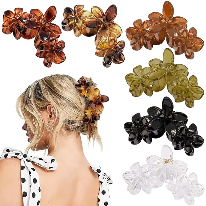 Ahoney 6PCS Hibiscus Flower Hair Clips for Women Strong Hold Nonslip Large Big Flower Claw Clip for Thick Hair, Hawaiian Hair Clips Beach Hair Accessories for Women Girls