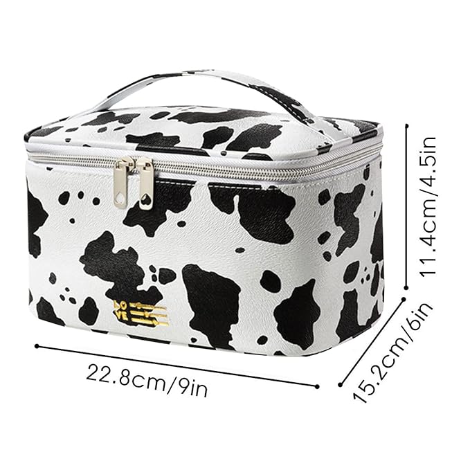 Meiyuuo Makeup Bag Large Cosmetic Bags for Women Girls Cute Travel Zipper Pouch Toiletry Organizer for Beauty Essentials Waterproof (Cow Print)