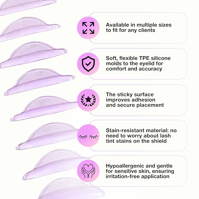 Curacoro Lash Lift Shields, 16 Pcs/8 Sizes Lash Lift Rods, Lash Lift Pads for Eyelash Curling and Lifting, Reusable Silicone Lash Rods For Eyelash Perm Lamination