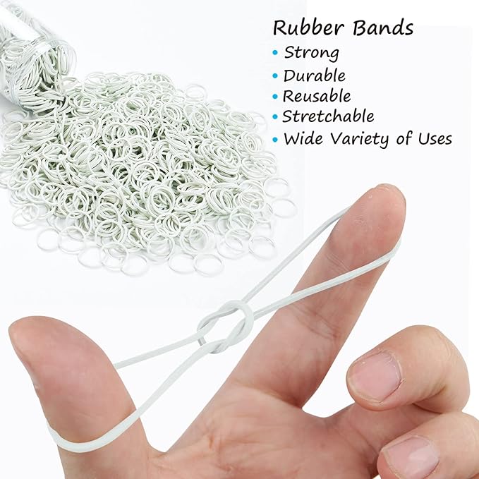 HOYOLS 3/4 Inch White Hair Rubber Bands for Hair Ties, Small Elastics Bands Ponytail Holders for Women Baby Girls Kids Mini Student Crafts Office 600pcs (M) Latex-Free