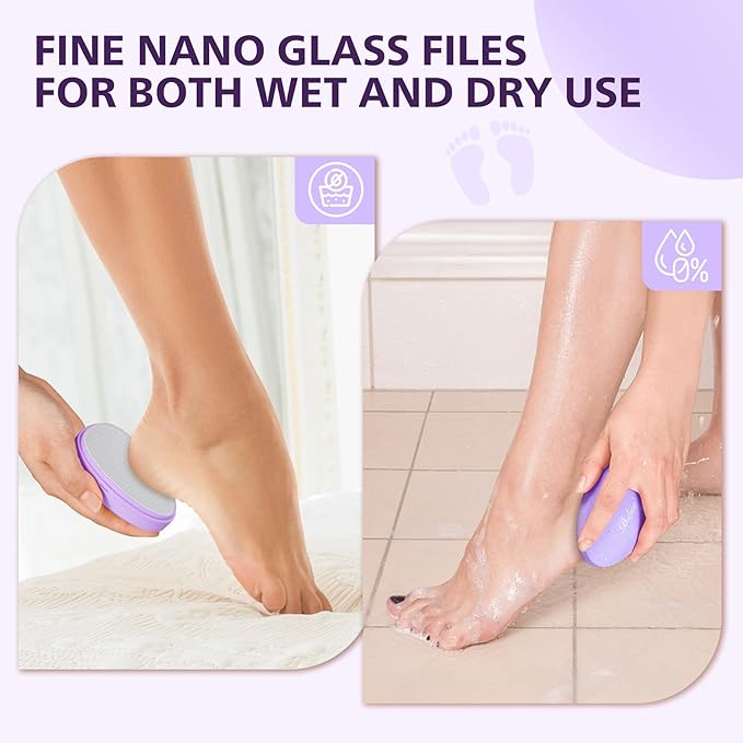 BALUCA Glass Foot File Callus Remover for Feet - Nano Glass Foot Scraper Scrubber Dead Skin Removal for Cracked Heels,Professional Pedicure Tool for Home, Salon, and Travel (Purple)