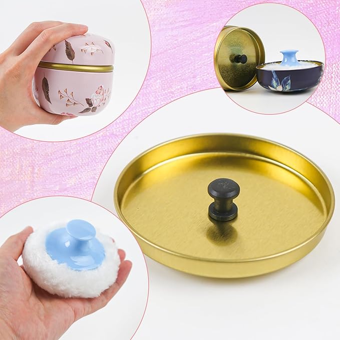 2 Pcs Body Powder Puff and Container Large with Powder Puffs Empty Bath Dusting Powder Box for Women Light Pink & Dark Blue