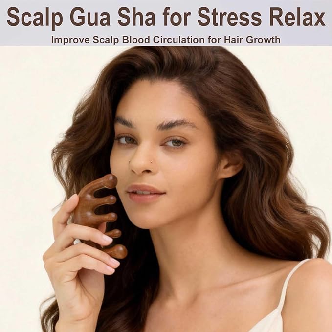 Wooden Scalp Massager for Scalp Gua sha, Massage Comb, Wooden Head Massager - Sandalwood
