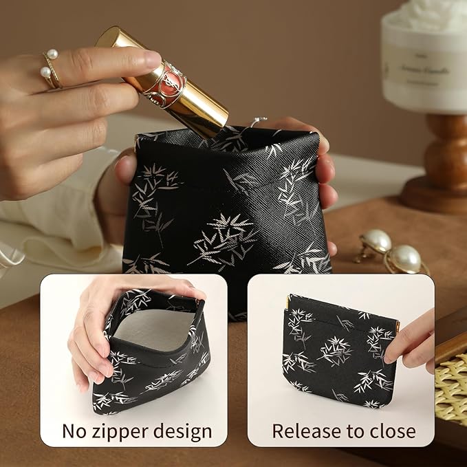 RIGHT AWAY 2 PCS Small Makeup Bag for Purse,Mini Cosmetic Organizer Make Up Bag for Women,Squeeze Coin Purse Pouch,Portable Tiny Makeup Pouches for Cosmetic Accessories,Lipstick, Jewelry, Card, Coins
