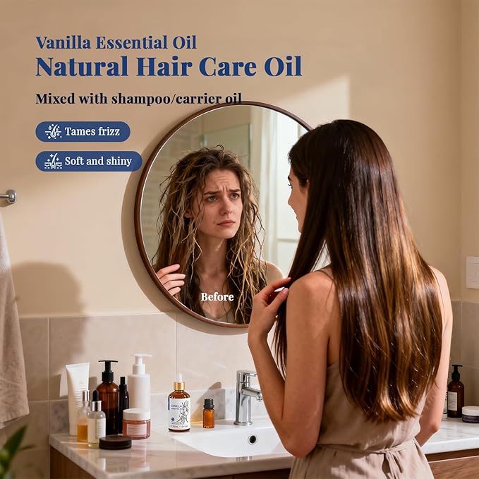 HIQILI 1 Fl Oz Vanilla Essential Oil, Undiluted Natural Strong Fragrance Add in Skin Perfume, Unscented Lotion, Candle Soap Making Scent, Relax at Home with Diffuse Warm Sweet Aroma