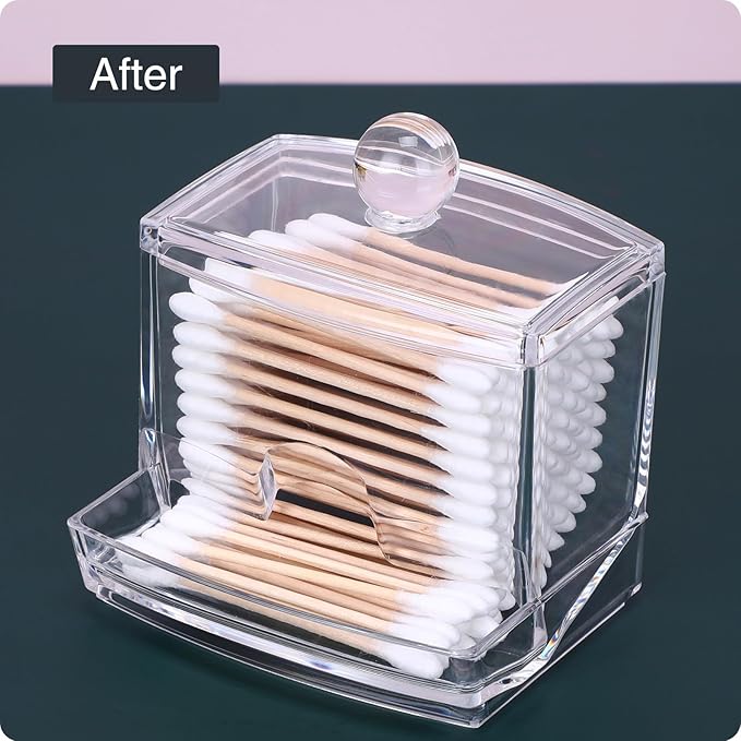 10oz Clear Acrylic Small Qtip Holder,Swab Dispenser Cotton Ball Jars Bathroom Organizer with Lid