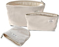 HAPPYHEIDI Corduroy Makeup Bag Set 3 w Divider Cosmetic Toiletry Travel Pouch Purse Organizer, 3-Size, Soft Creamy White