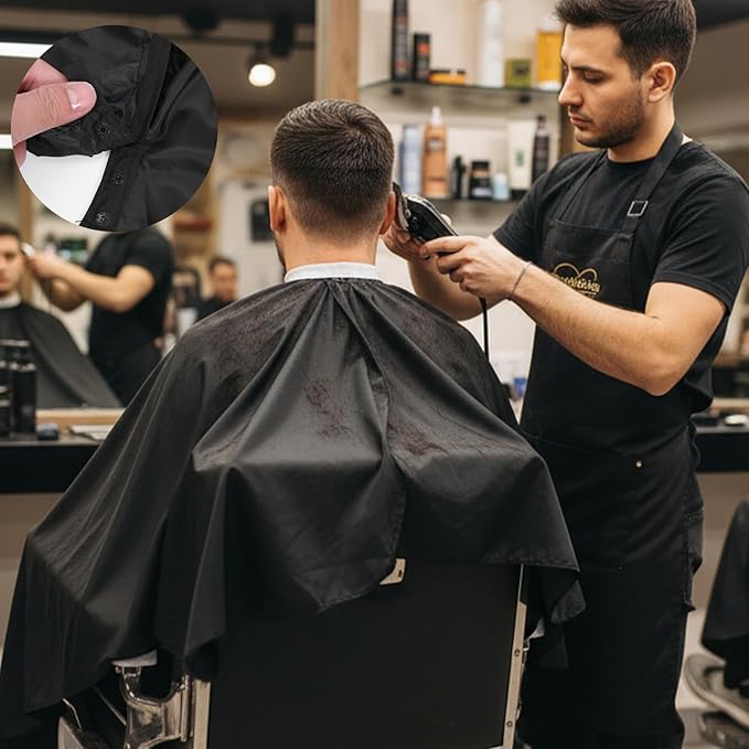 12 Pcs Barber Cape with Adjustable Snap Closure, Hair Cutting Cape, 59 x 47 Salon Apron for Women Men, Professional Hair Cutting Salon Capes for Hairstylist Hair Dye, Black