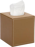 Sumnacon Square Leather Tissue Box Cover - Stylish Cube Tissue Box Holder with Magnetic Bottom, Decorative PU Tissue Box for Vanity Dresser Night Stand Table Countertop Home Office Car, Camel