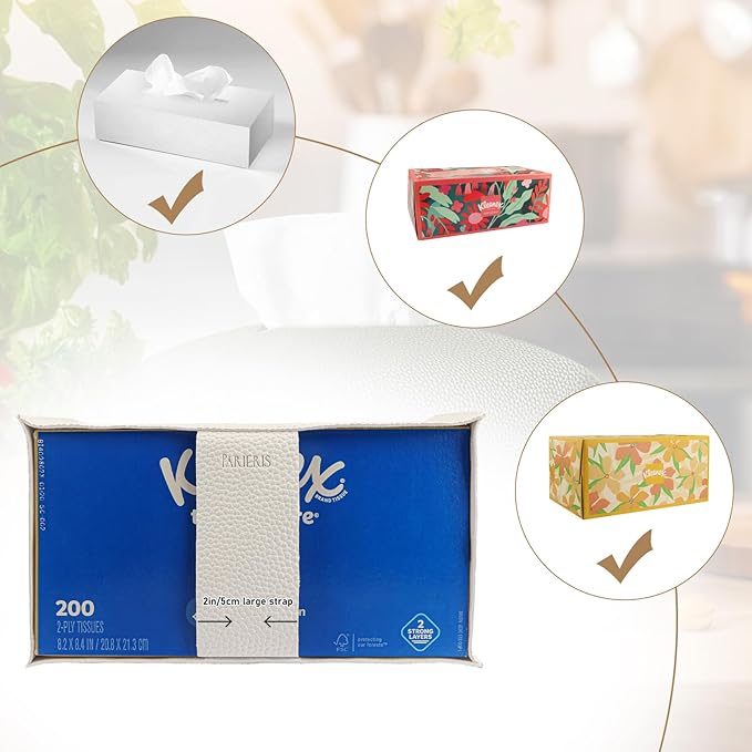 Tissue Box Cover PU Leather Tissue Holder Rectangle Facial Tissue Case Tissue Box Organizer Dispenser for Bathroom, Kitchen, Home, Office, Tabletop (White, Tall)