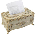 Geesatis Tissue Box Cover, Rectangle Tissue Box Holder, Rectangular Napkin Facial Tissues Holder for Bathroom Toilet Bedroom Living Room Table Desk Office Dresser, 1 Pcs Gold 9.5''x5.7''x4.9''
