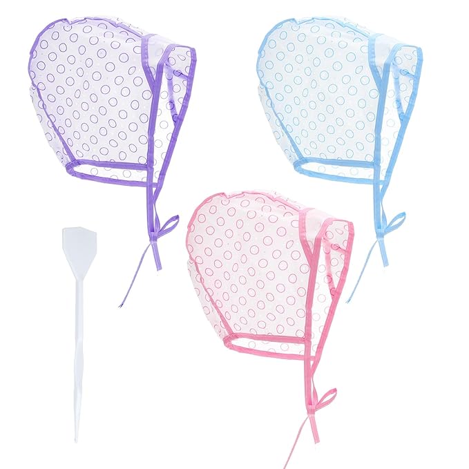 3 Pcs Hair Highlighting Cap, Colorful Hair Coloring Frosting Dye Kit, Hairs Coloring Dye Cap Frosting Caps with Plastic Crochet Hook for Salon DIY Dyeing Hairdressing