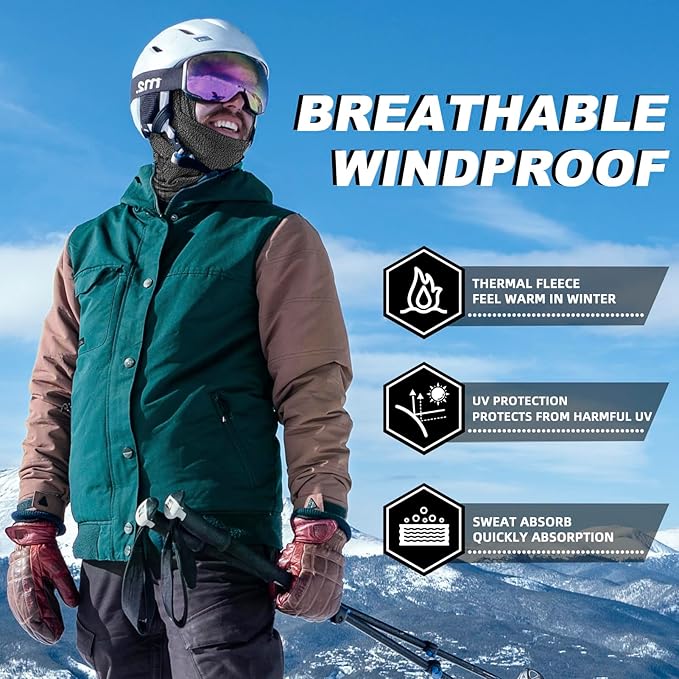 ROCKBROS Cold Weather Balaclava Ski Mask for Men Windproof Thermal Winter Scarf Mask Women Neck Warmer Hood for Cycling