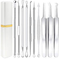Pimple Popper Tool Kit - Boxoyx 10 Pcs Blackhead Remover Comedone Extractor Kit with Metal Case for Quick and Easy Removal of Pimples, Blackheads, Zit Removing, Forehead,Facial and Nose(All Silver)