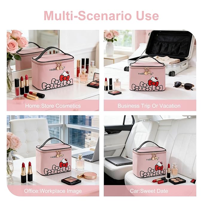 Vimanllie Large Travel Makeup Bag Waterproof Cosmetic Bags,Portable Toiletry Organizer with Handle for Girl,Cute Home Storage for Women